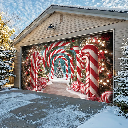 Christmas Garage Door Banner Decoration - Giant Canes on Christmas Lane