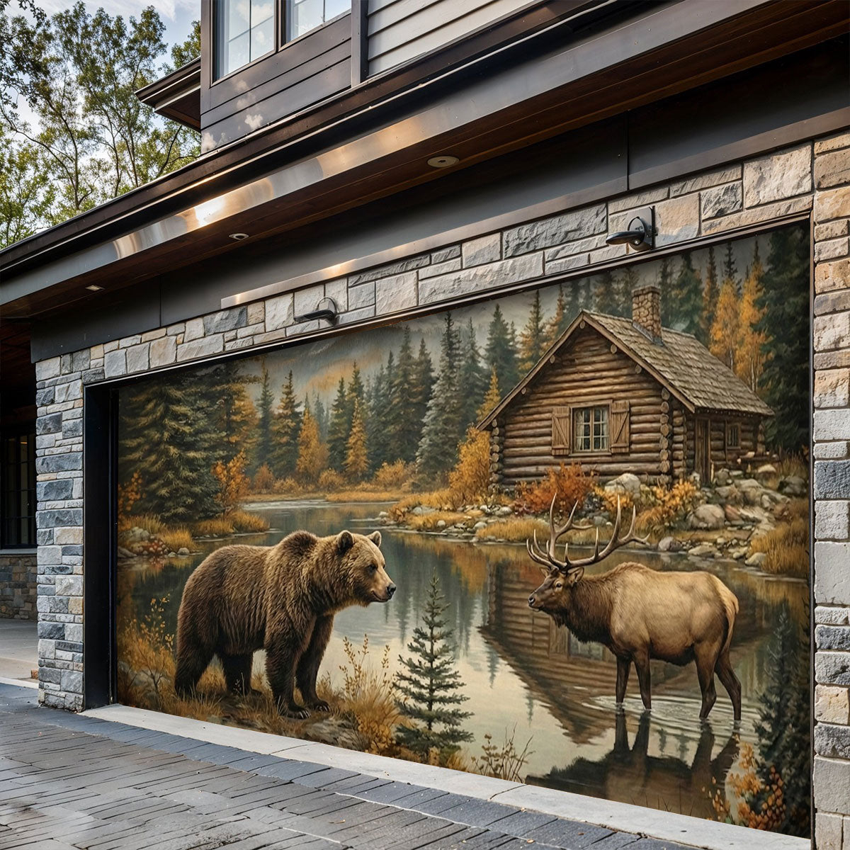 Bear Garage Door Banner Decoration - Lakeside Cabin Serenity