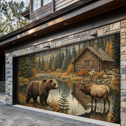 Bear Garage Door Banner Decoration - Lakeside Cabin Serenity