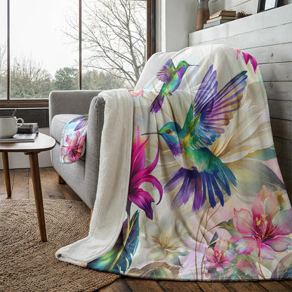 Hummingbird Fleece Blanket Hummingbirds With Floral Symphony