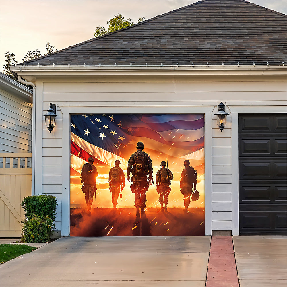 Patriotic Garage Door Banner - Defenders of the Flag Honoring Our Heroes