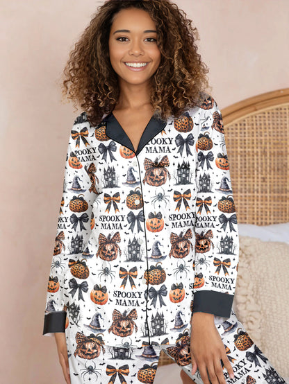 Halloween Classic Pajama Set Custom Title Spooky Mama Grandma