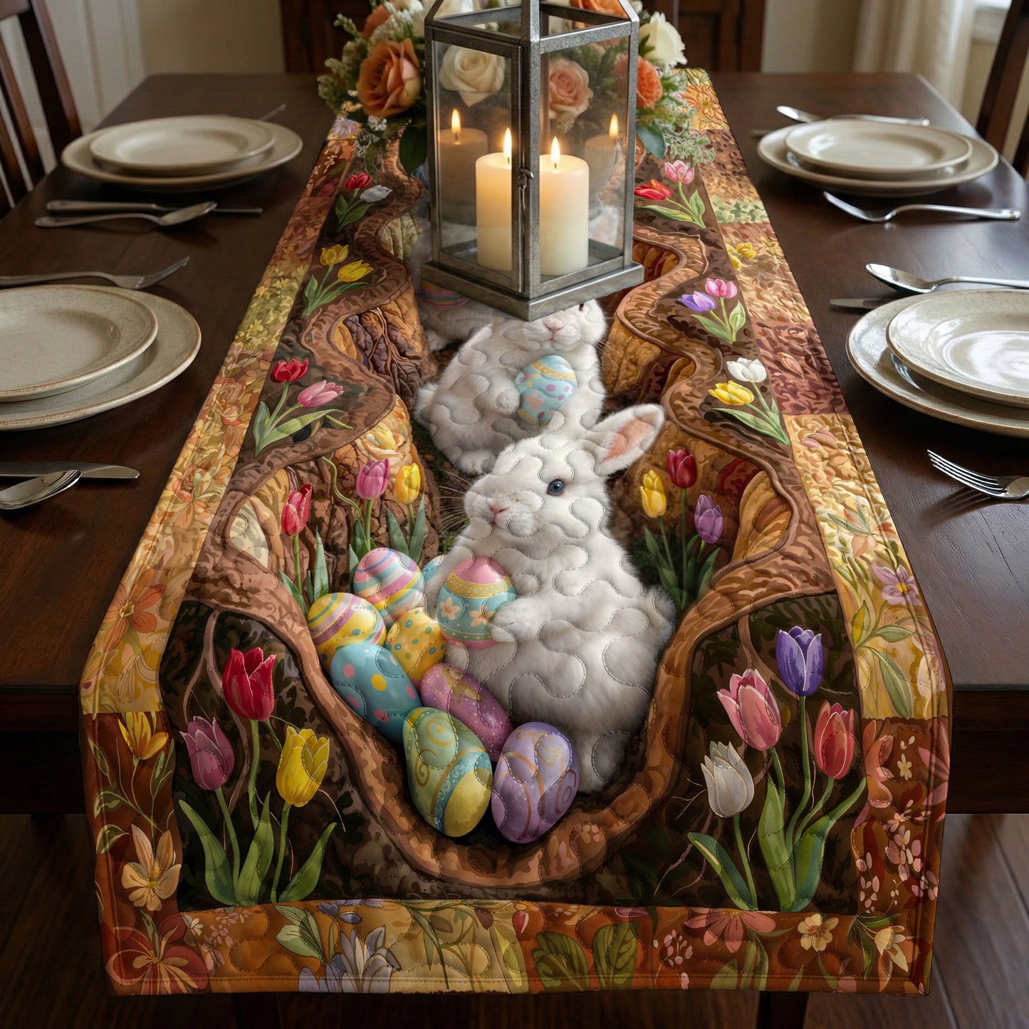 Easter Quilted Table Runner The Bunny Burrow of Easter Joy