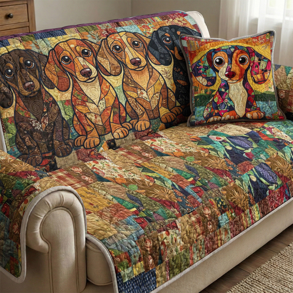 Dachshund Quilted Sofa Cover The Cozy Dachshund Covenant