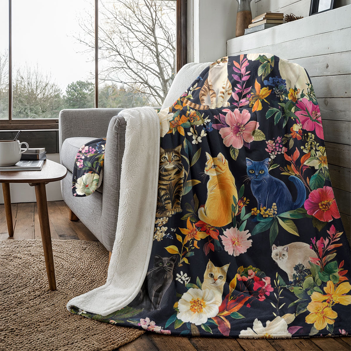 Cat Fleece Blanket Moonlit Garden Whiskers