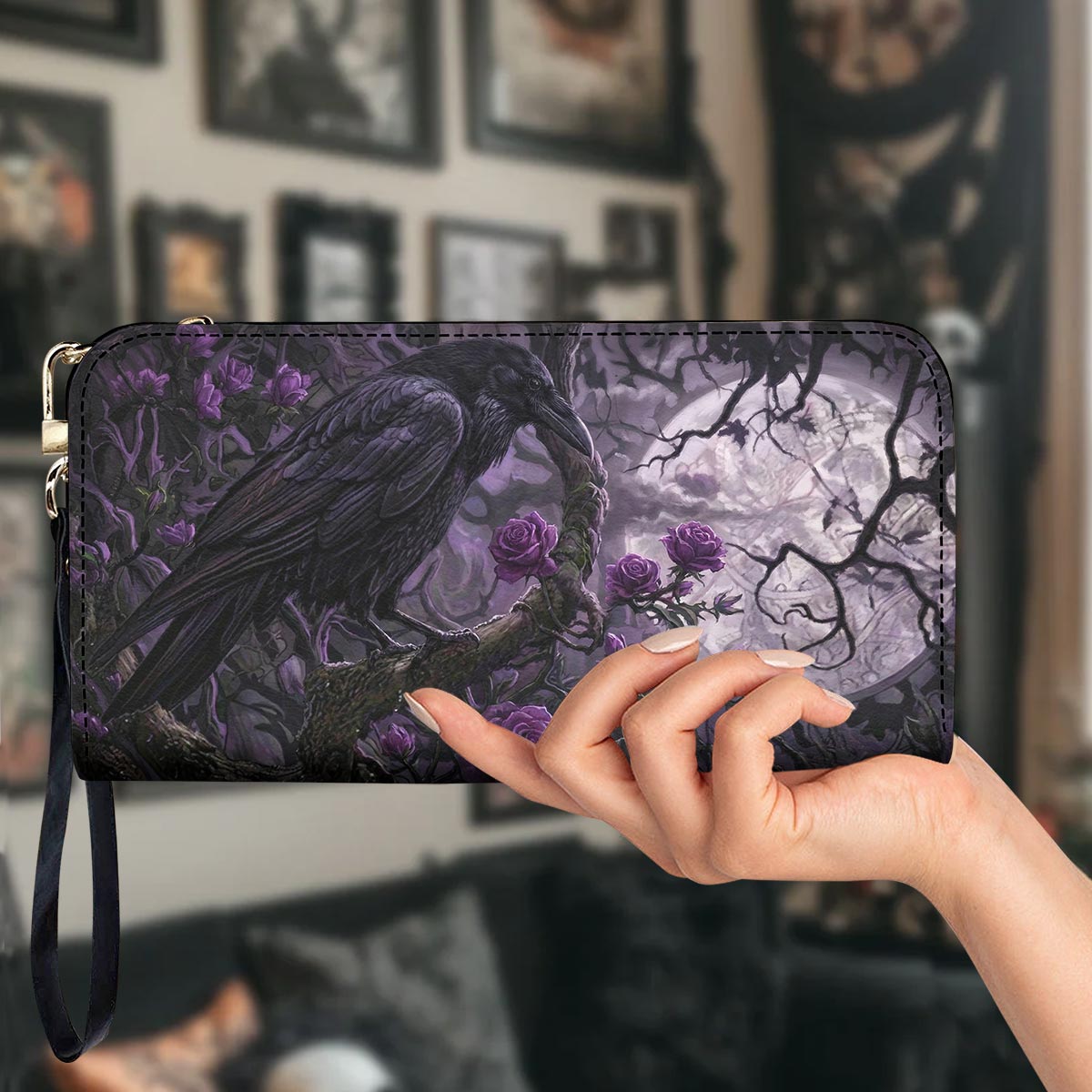Gothic Leather Wallet Moonlit Raven