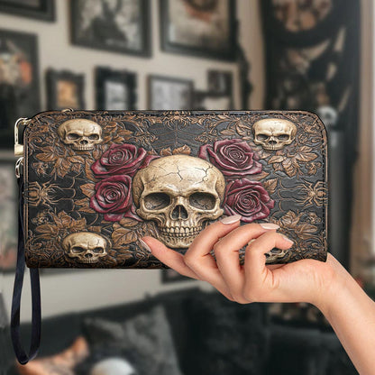 Skull Leather Wallet Gothic Skull Memento in Bloom