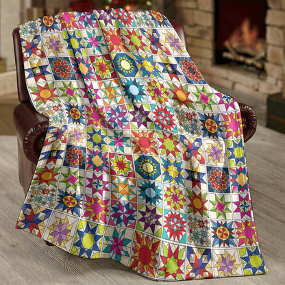 Sewing Lover Fleece Blanket Colorful Quilt Blocks