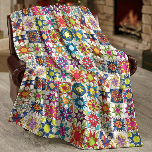 Sewing Lover Fleece Blanket Colorful Quilt Blocks