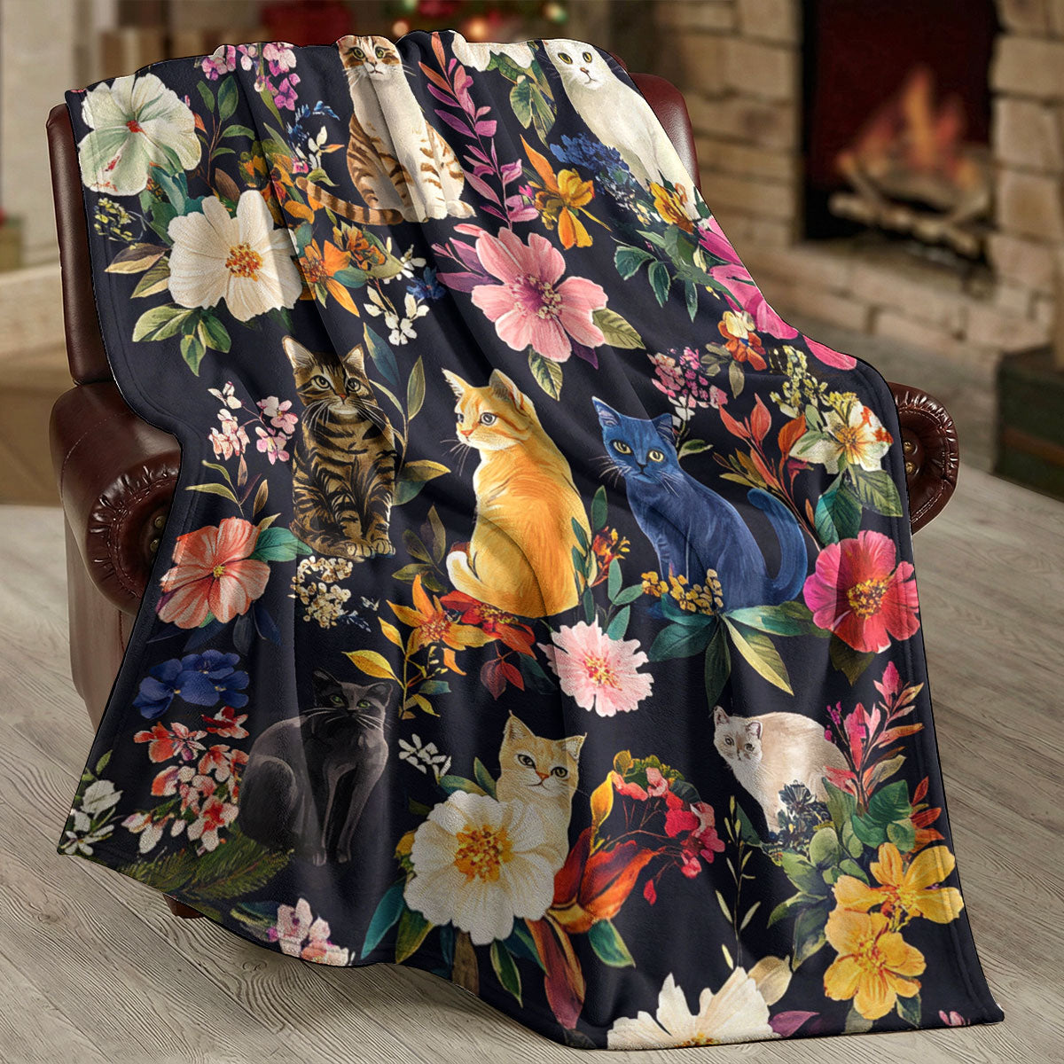 Cat Fleece Blanket Moonlit Garden Whiskers