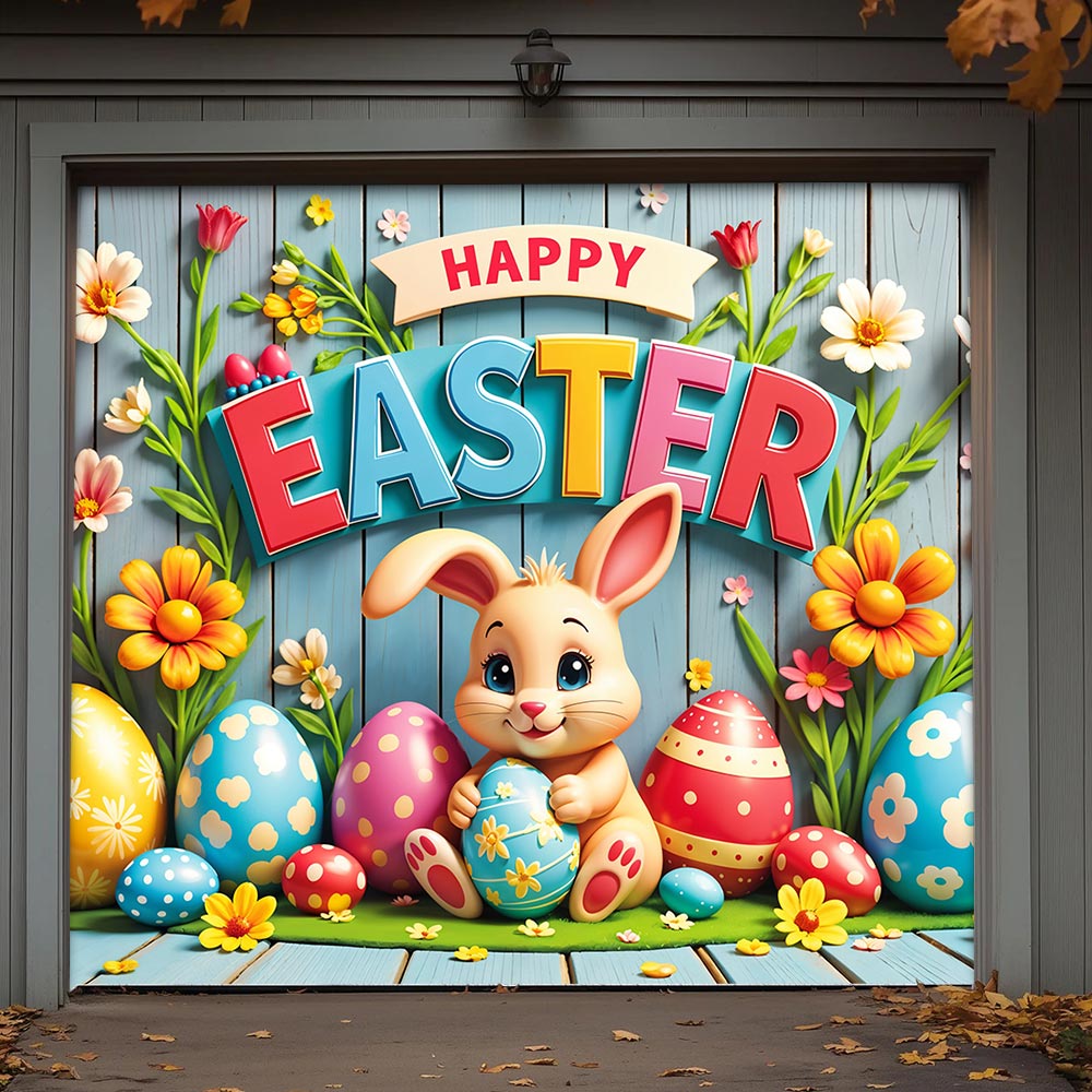 Christian Easter Garage Door Banner Decoration - Easter Bunny’s Spring Surprise