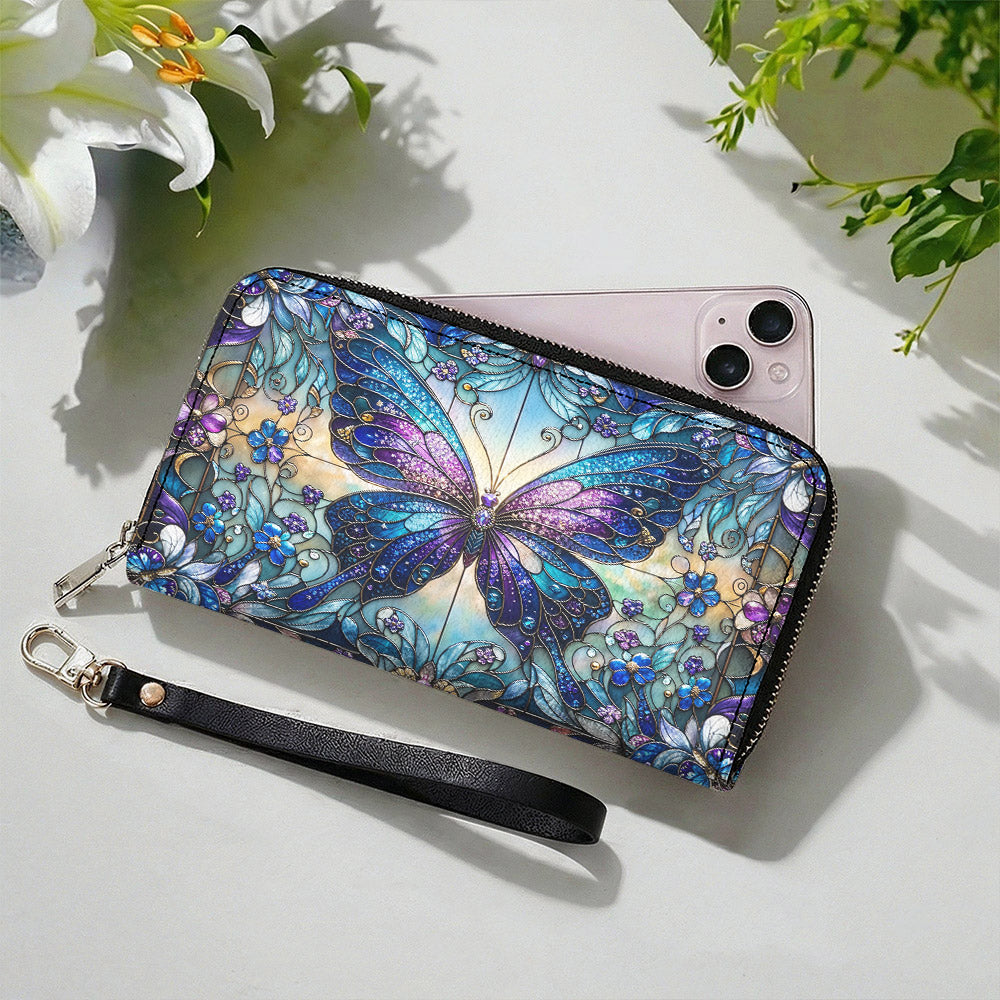 Butterfly Leather Wallet Butterfly in Blooming Glass