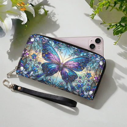 Butterfly Leather Wallet Butterfly in Blooming Glass