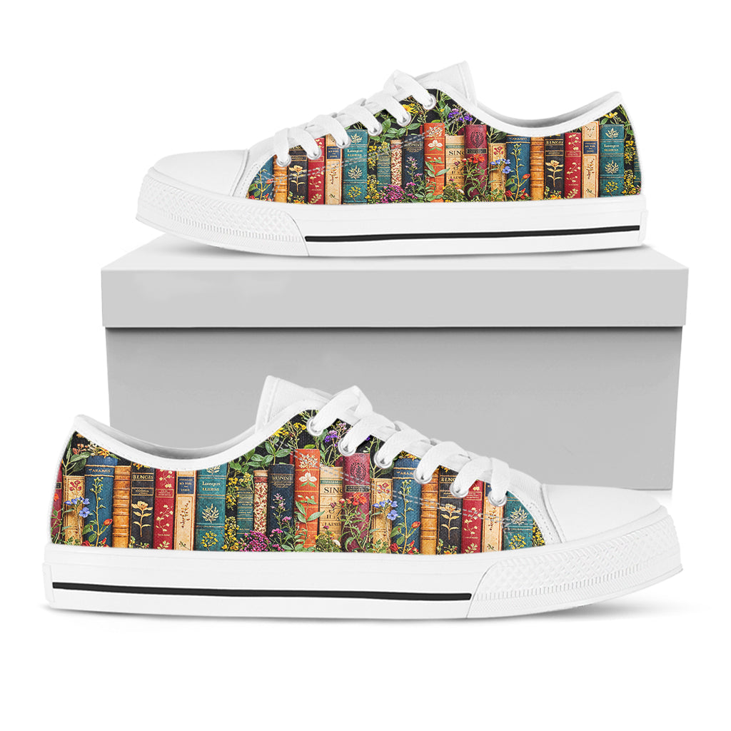 Book Lover Women's Low Top Shoes Floral Books