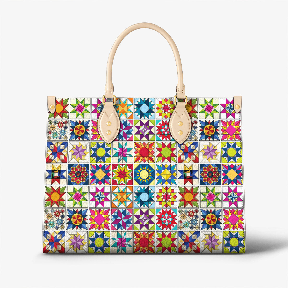 Sewing Lover Leather Handbag Colorful Quilt Blocks