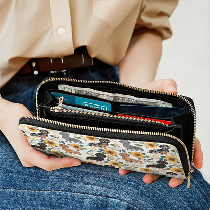 Dachshund Leather Wallet Dachshunds Among Sunflowers