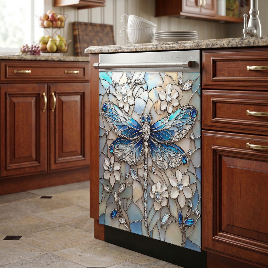Dragonfly Magnetic Dishwasher Cover Azure Crystal Dragonfly