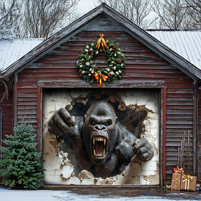 Wall Break Garage Door Banner Decoration - Gorilla Breaks The Barrier
