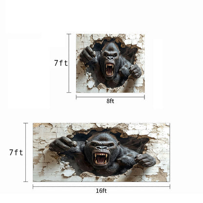 Wall Break Garage Door Banner Decoration - Gorilla Breaks The Barrier