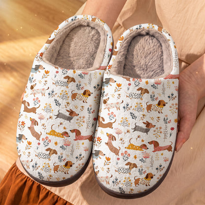 Dachshund Fleece Lined Slippers Happy Field Flowers
