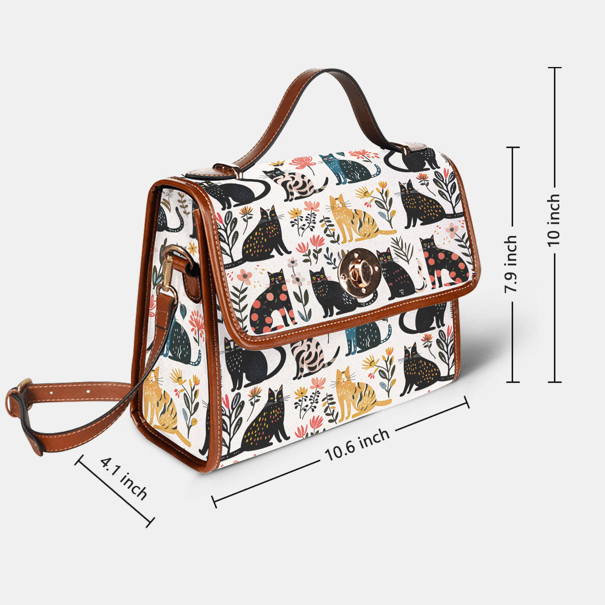 Cat Lover Satchel Handbag Botanical Cat Bliss