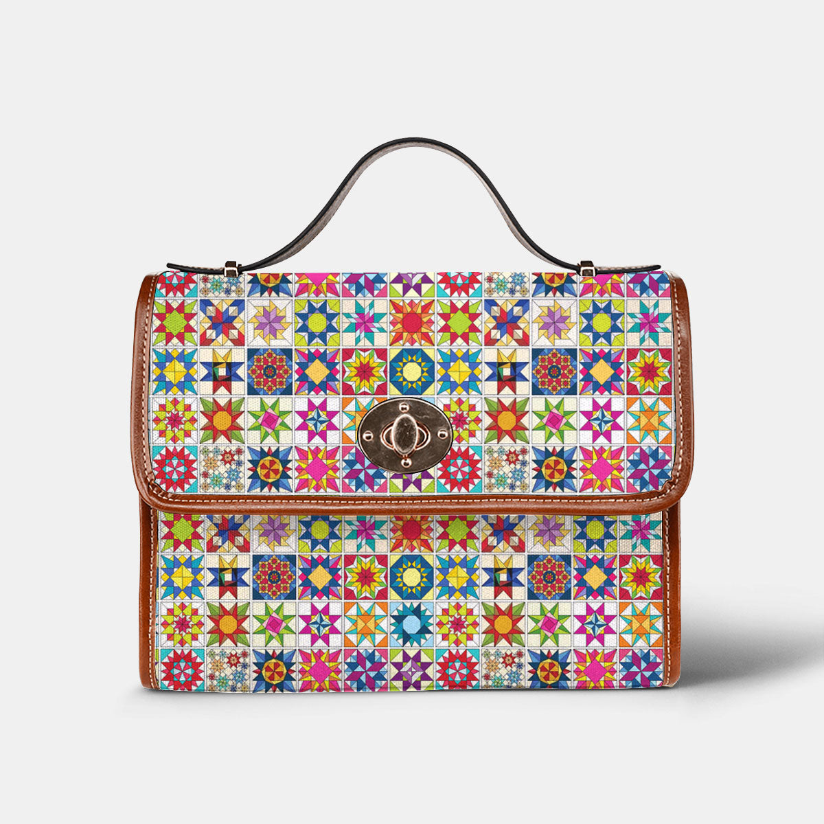 Sewing Lover Satchel Handbag Colorful Quilt Blocks
