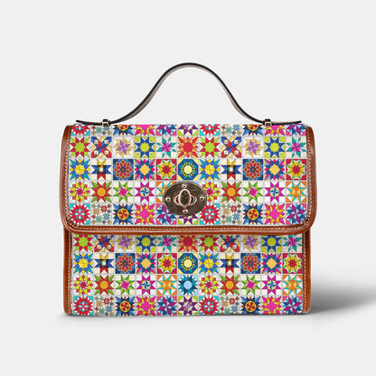 Sewing Lover Satchel Handbag Colorful Quilt Blocks
