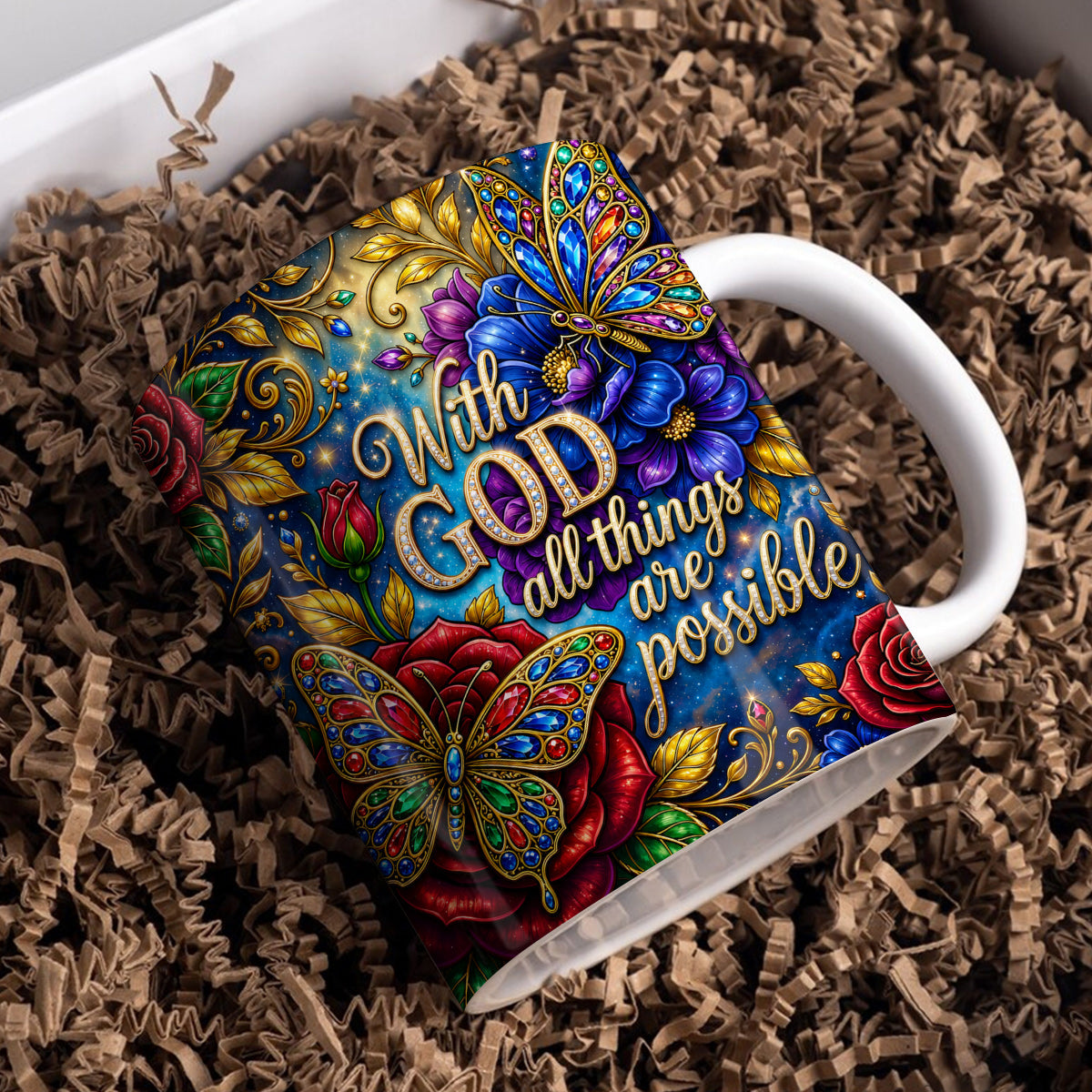 Butterfly Ceramic Mug With God All Things Are Possible