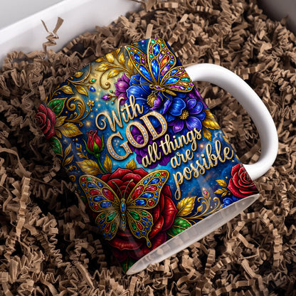 Butterfly Ceramic Mug With God All Things Are Possible