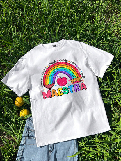Spanish Teacher Graphic Tee Rainbow Maestra