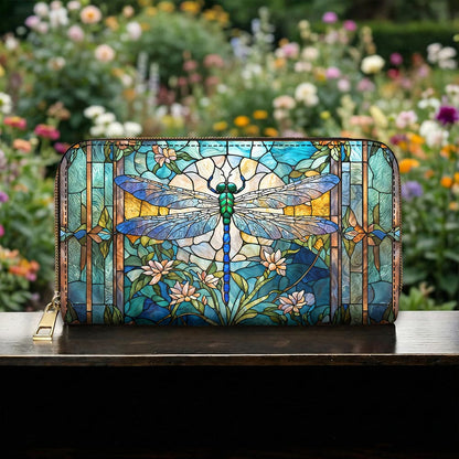 Dragonfly Leather Wallet Dragonfly Grace In Stained Glass