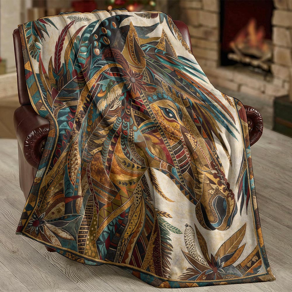 Boho Western Horse Fleece Blanket Harvest Wind Horse