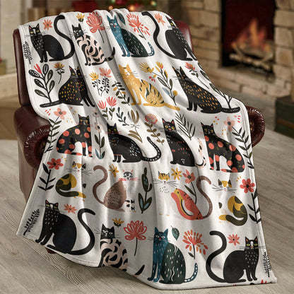 Cat Fleece Blanket Botanical Cat Bliss