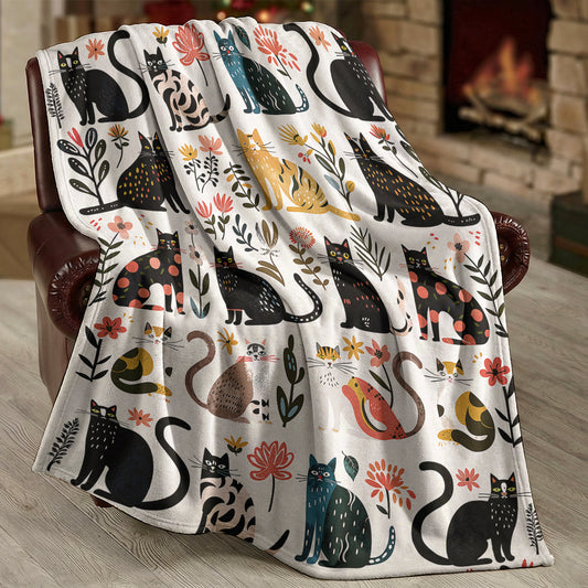 Cat Fleece Blanket Botanical Cat Bliss