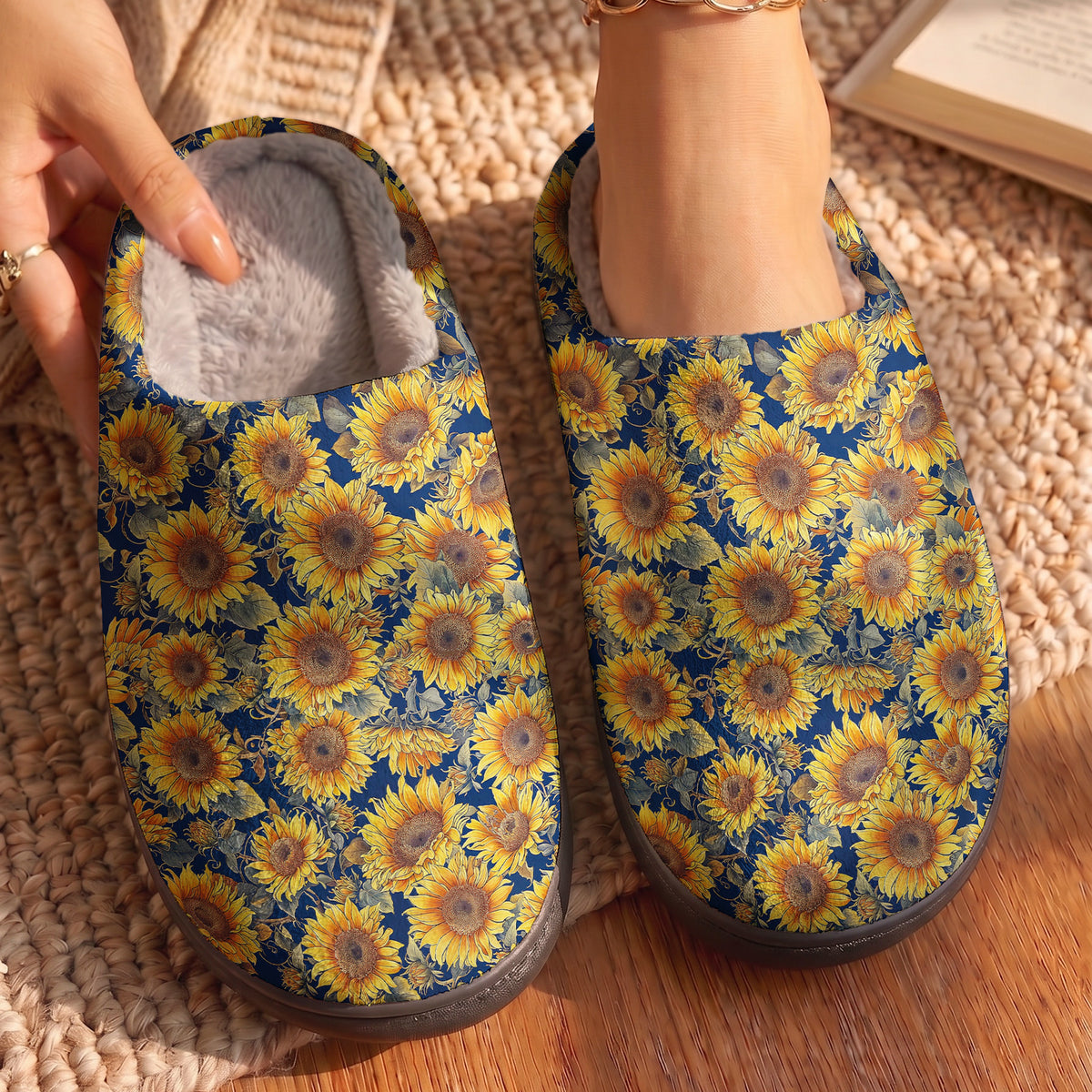 Sunflower Fleece Lined Slippers Gorgeous Flowers