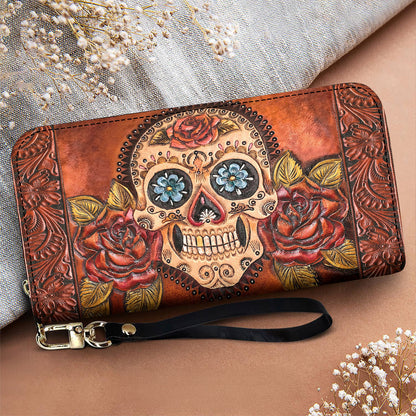 Sugar Skull Leather Wallet Rosebound Skull