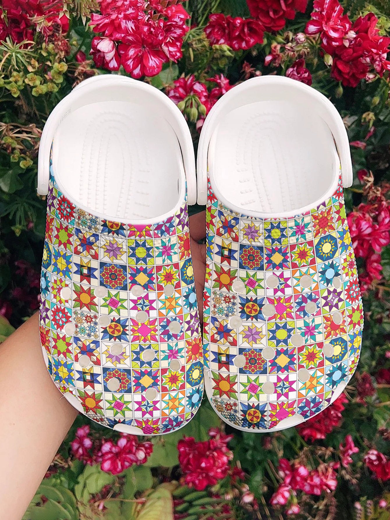 Sewing Lover Graphic Clogs Colorful Quilt Blocks
