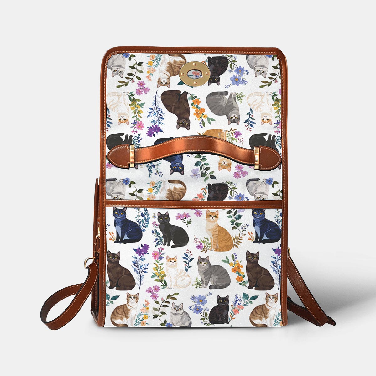 Cat Lover Satchel Handbag Charming Floral Cats