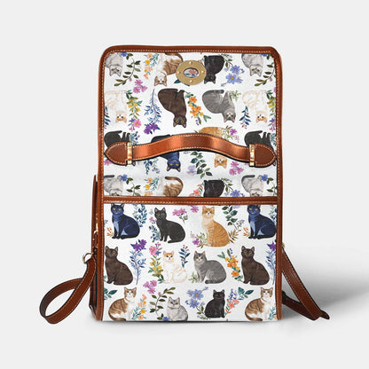 Cat Lover Satchel Handbag Charming Floral Cats