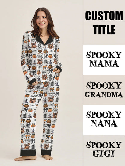 Halloween Classic Pajama Set Custom Title Spooky Mama Grandma