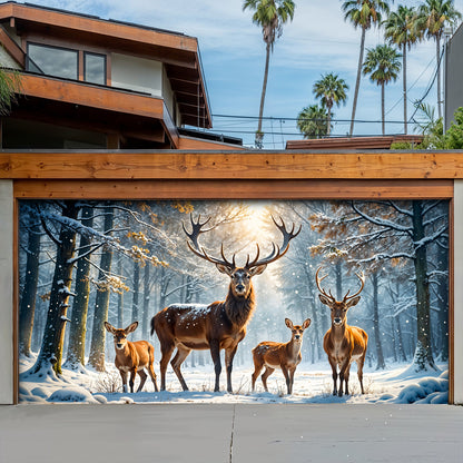 Christmas Garage Door Banner Decoration - Majestic Reindeer Family in Winter Wonderland