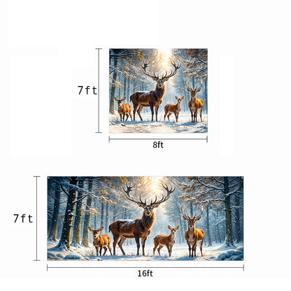 Christmas Garage Door Banner Decoration - Majestic Reindeer Family in Winter Wonderland