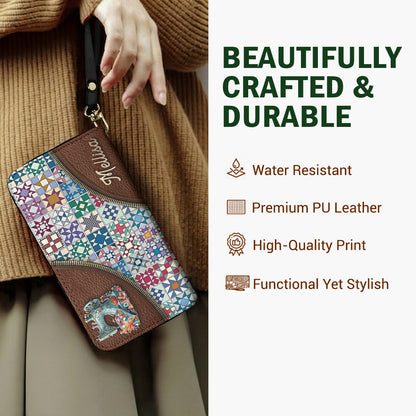 Sewing Lover Leather Wallet Personalized Traditional Quilt Blocks