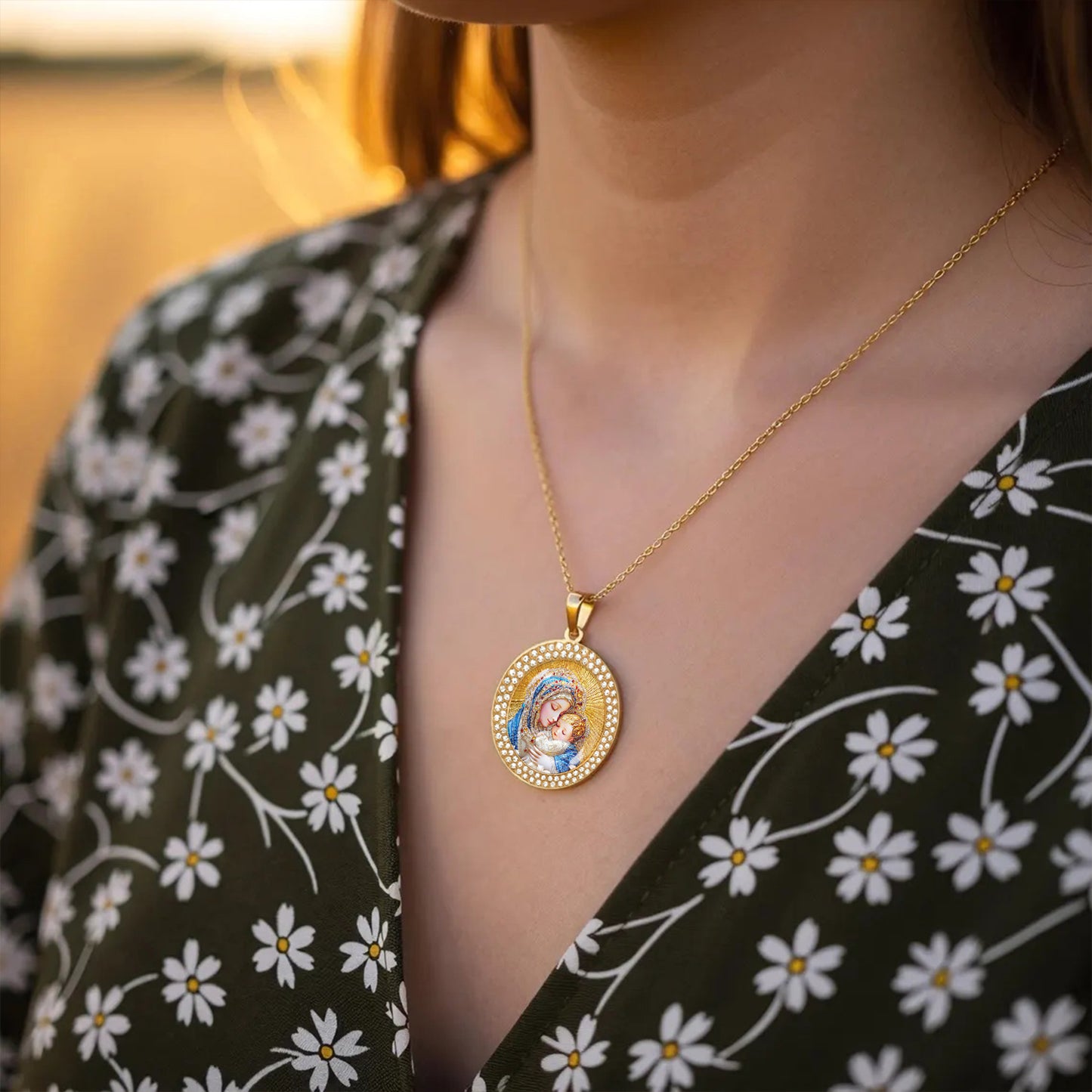 Virgin Mary Pendant Necklace Holy Embrace