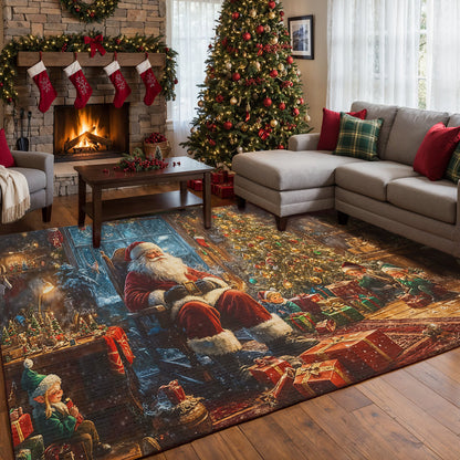 Christmas Area Rug Santa’s Cozy Workshop A Magical Christmas Eve with Elves and Gifts