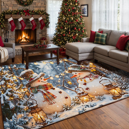 Christmas Area Rug Happy Snowmen’s Cozy Forest Glow