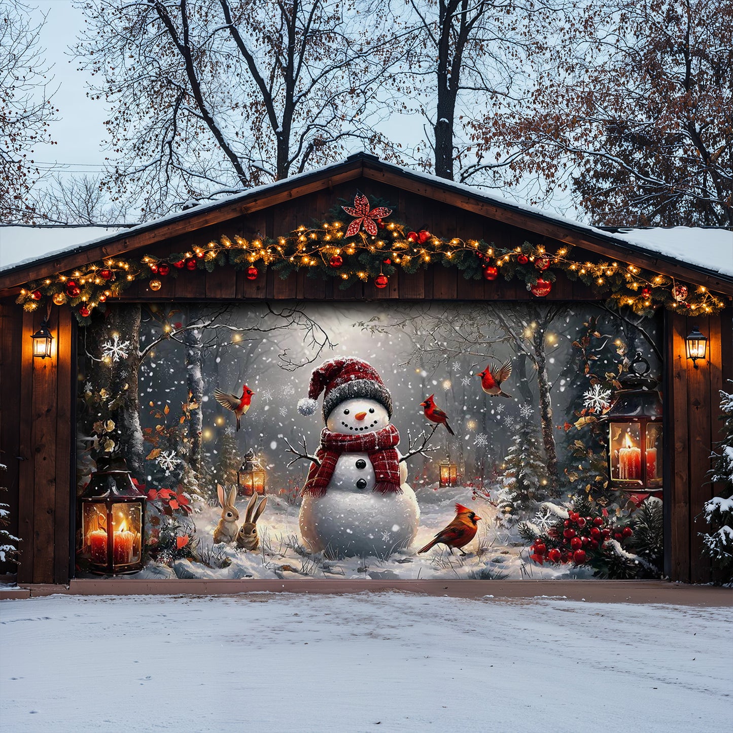 Christmas Garage Door Banner Decoration - Christmas in the Quiet Woods Winter Blessings