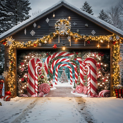 Christmas Garage Door Banner Decoration - Giant Canes on Christmas Lane