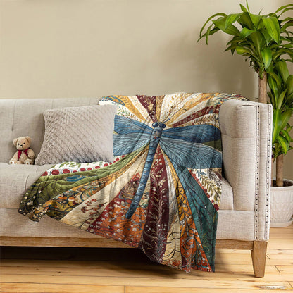 Boho Dragonfly Fleece Blanket Dragonfly in Bloom