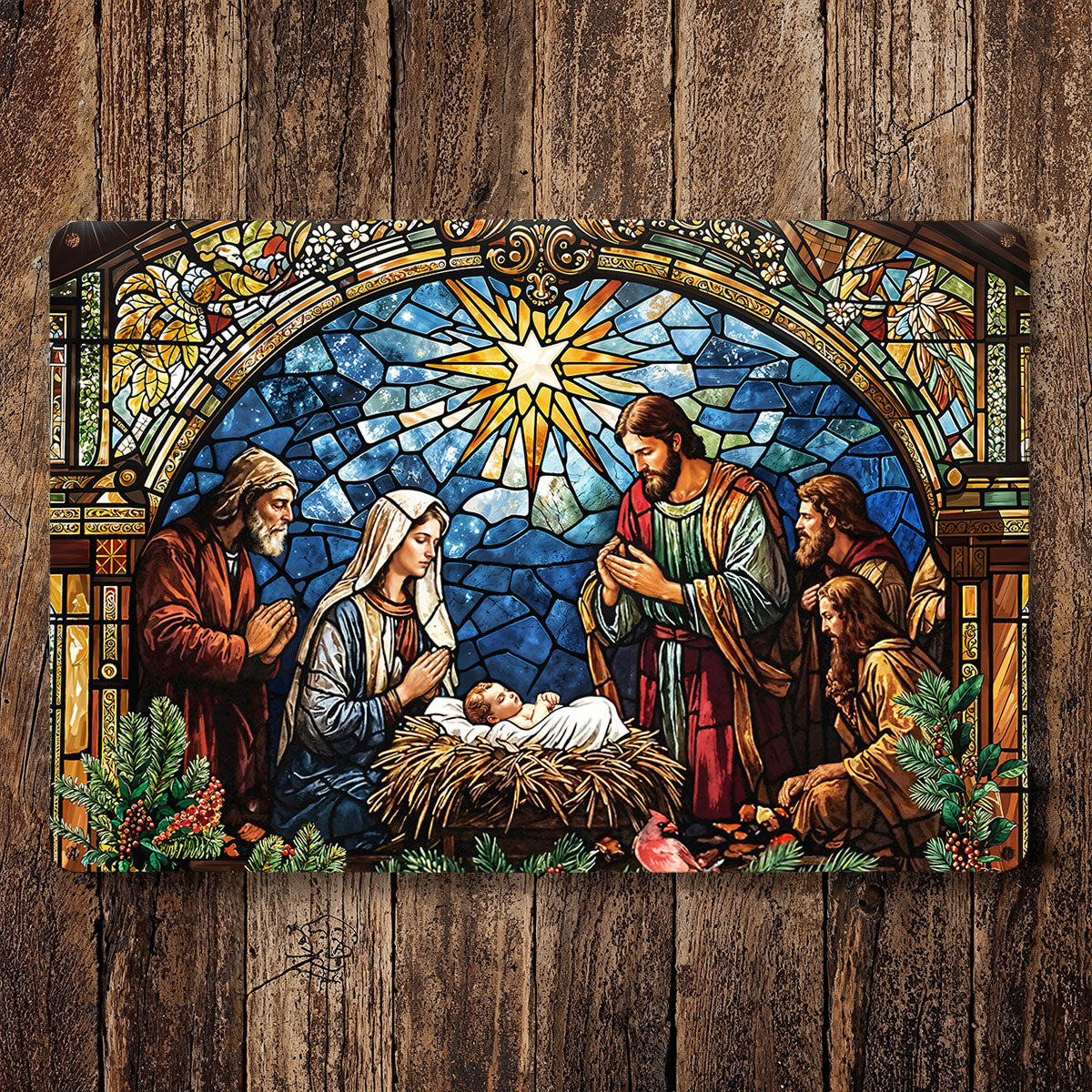 Christmas 2D Metal Sign The Holy Night in Stained Glass